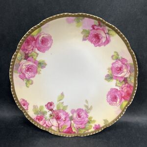 VTG ROYAL‎ RUDOLSTADT Prussia Hand Painted PINK ROSES 8.5” Plate Gold Trim